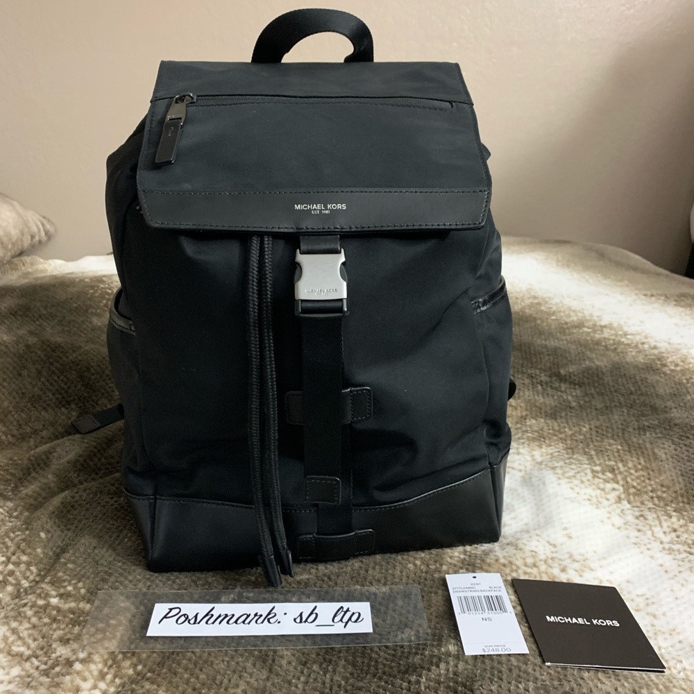 Michael Kors Kent Drawstring Nylon Backpack Black
